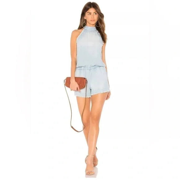 CLOTH & STONE ZIP BACK FRAYED ROMPER CHAMBRAY LAGUNA BLUE SIZE XS - Picture 4 of 10
